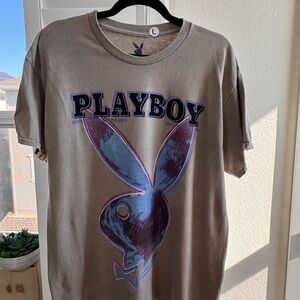 Graphic Tshirt. Size L. Playboy Graphic T-Shirt in Tan and blue